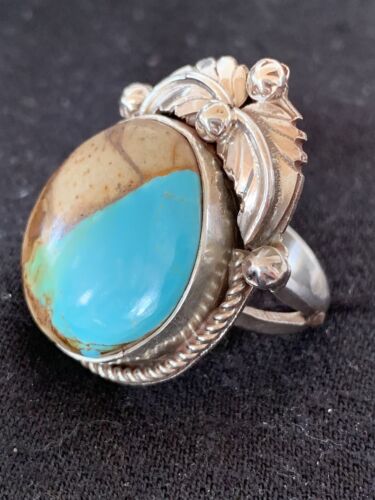 Southwestern Navajo Blue Boulder Turquoise Ring | Sterling Silver | Sz 9 | 00549