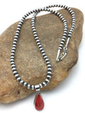 Navajo Red Spiny Oyster Pendant Necklace | Sterling Silver | Authentic Native American Handmade | 4414