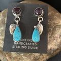 Navajo Purple Sugilite and Blue Turquoise Dangle Leaf Earrings | Sterling Silver | Native American Handmade | 13454
