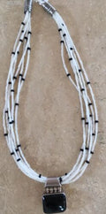 Southwestern White Bamboo Coral Onyx Necklace | Multi-Strand Pendant Navajo | 8144