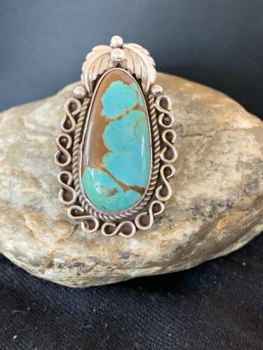 Native American Men's Navajo Blue Turquoise #8 Ring | Sterling Silver | Sz 9 | 00677