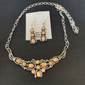 Navajo Orange Spiny Oyster Necklace & Earrings Set | Sterling Silver | Authentic Native American Handmade | 2102