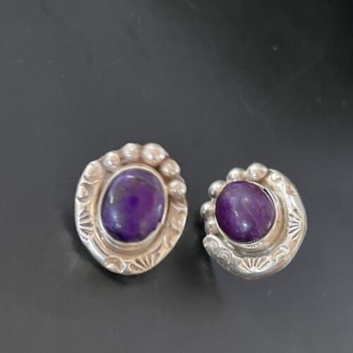 Navajo Sugilite Post Stud Earrings | Sterling Silver | Authentic Native American Handmade | 0.5" | 2068