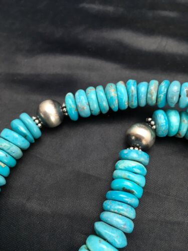 Navajo Men's Sterling Silver Blue Turquoise Necklace | Authentic Native American | 20" | Graduated | 2946