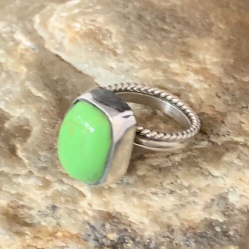 Navajo Green Gaspeite Ring | Sterling Silver | Sz 7.5 | Authentic Native American Handmade | 13535