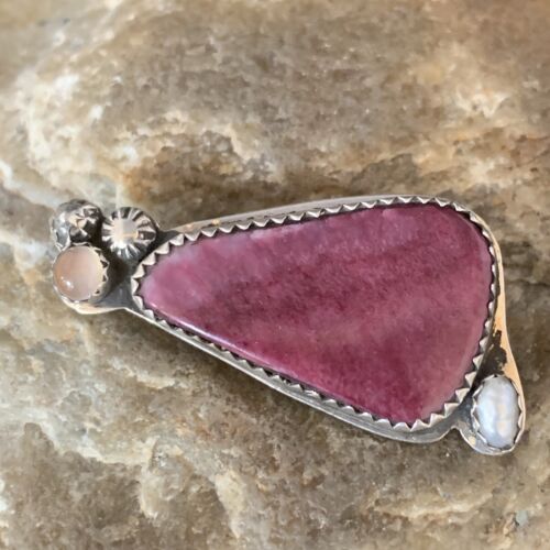Navajo Handmade Pin | Sterling Silver | Purple Spiny Oyster & Mother of Pearl | Authentic Native American Jewelry | 13699