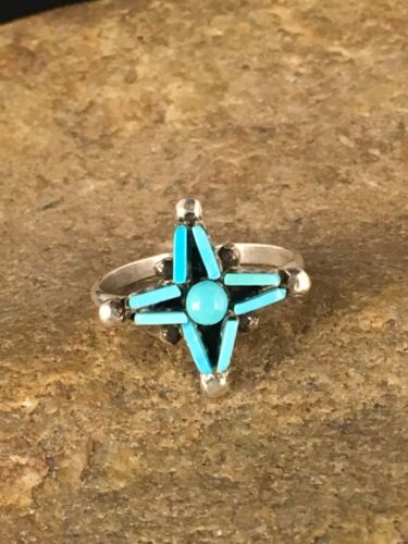 Zuni Blue Turquoise Needle Point Ring | Authentic Native American Sterling Silver | Multi-Stone | Sz 6 | 8776