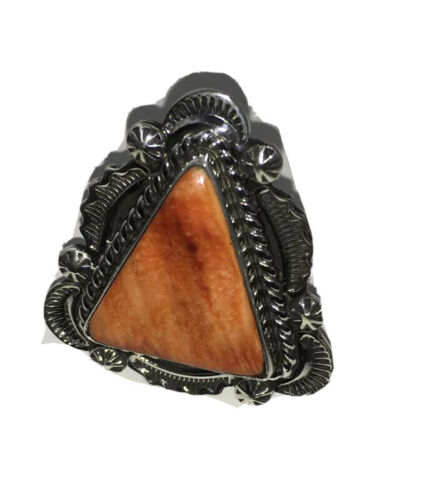 Native American Men's Navajo Red Spiny Oyster Ring | Sterling Silver | Sz 7.5 | 01809