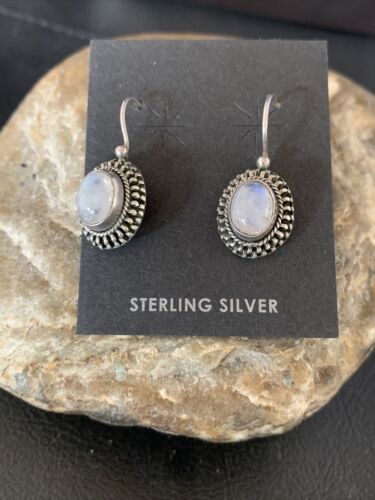 Navajo White Quartz Dangle Earrings | Sterling Silver | 1" | Authentic Native American Handmade | 13042