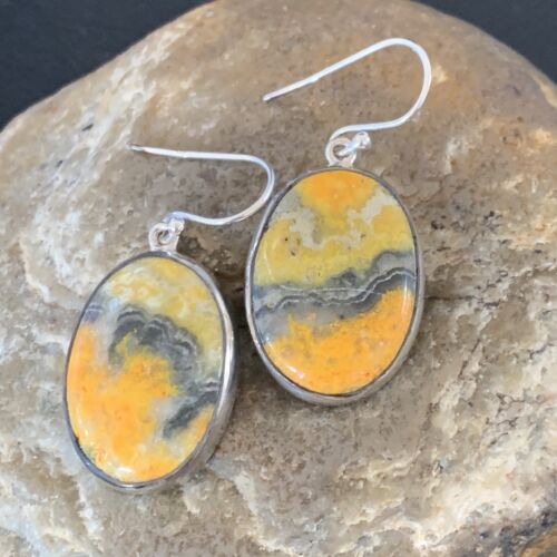 Native American Navajo Bumblebee Jasper Earrings Set | Sterling Silver | Handmade | 12028