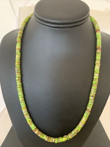 Navajo Green Gaspeite Heishi Necklace | 7mm | Sterling Silver | Authentic Native American Handmade | 20" | 01762