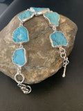 Navajo Blue Kingman Turquoise Rough Link Bracelet | Sterling Silver | 8" | 11651