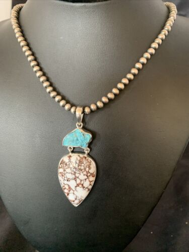 Navajo Pearl Wild Horse Kingman Turquoise Necklace Pendant | Authentic Native American Sterling Silver | Multi-Stone | 11811