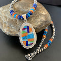 Navajo Spiny Oyster Turquoise Pendant Necklace | Sterling Silver | 21" | Authentic Native American Handmade | 11363