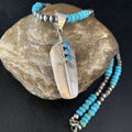 Navajo Blue Turquoise Feather Pendant Necklace | Sterling Silver | Native American Handmade | 13823