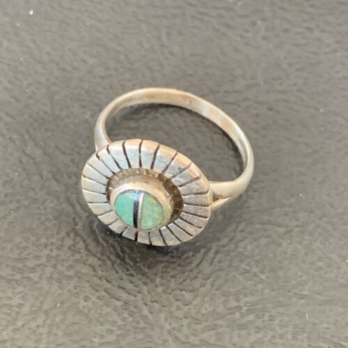 Native American Women's Navajo Green Turquoise Inlay Ring | Sz 6.5 | Sterling Silver | 11205