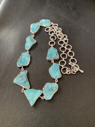 Navajo Blue Kingman Turquoise Rough Pendant Necklace | Sterling Silver | 18" | 11784