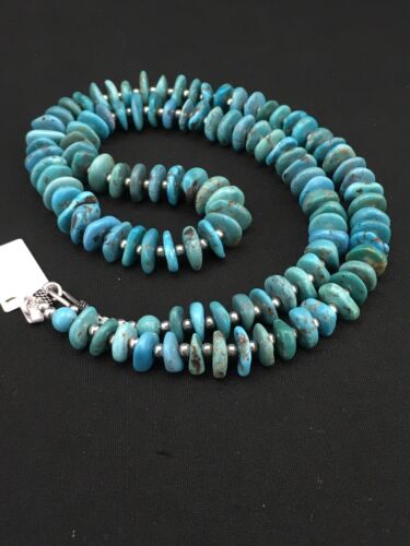 Navajo Sterling Silver Blue Graduated Turquoise Necklace | Authentic Native American | 23" | 1348
