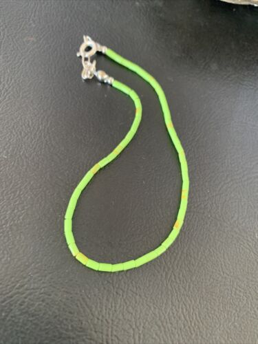 Navajo Green Gaspeite Heishi Tube Beads Bracelet | Sterling Silver | 8" | Authentic Native American Handmade | 13210