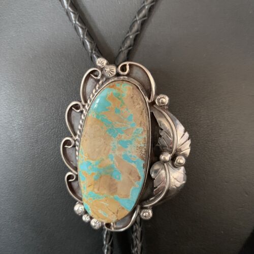 Navajo Green Royston Turquoise Bolo Tie | Sterling Silver | Authentic Native American Handmade | 14106