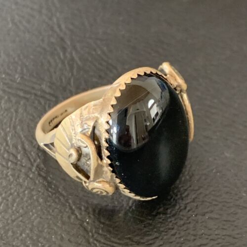 Native American Old Pawn Navajo Black Onyx Ring | Sterling Silver | Sz 9.5 | 11951 - Masha USA
