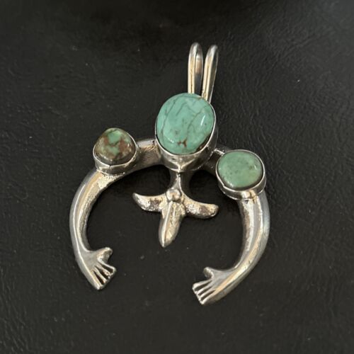 Navajo Sterling Silver Blue #8 Turquoise Naja Pendant | Authentic Native American Handmade | 14667