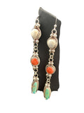 Navajo Howlite, Spiny Oyster & Turquoise Dangle Earrings | Sterling Silver | Authentic Native American Handmade | 1629