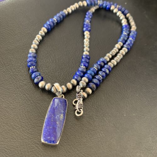 Navajo Blue Lapis Necklace Pendant | Sterling Silver | Authentic Native American Handmade | 11669 - Masha USA