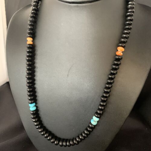 Men's Navajo | Sterling Silver Necklace | Black Onyx, Turquoise, Spiny Oyster | 20" | 13552