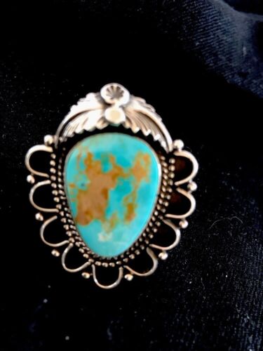 Southwestern Turquoise Ring | Sterling Silver | Sz 9.25 | Authentic Native American Handmade | Signed