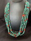 Men's Santo Domingo Blue Turquoise Coral Necklace | 4 Strand Large Bead | 34" | 13184