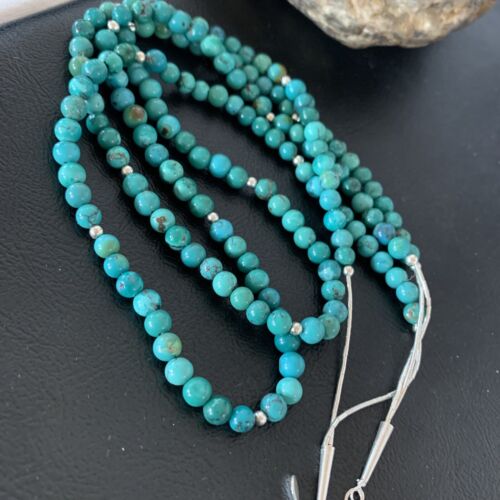 Navajo Sterling Heishi Blue Green Turquoise Bead Necklace Pendant | Authentic Native American Handmade | 02024