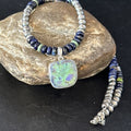 Navajo Green Turquoise Lapis Necklace with Opal Pendant | Sterling Silver | Authentic Native American Handmade | 14368