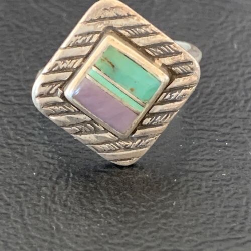 Navajo Green Turquoise Sugilite Inlay Ring | Sz 7 | Sterling Silver | Authentic Native American Handmade | 11287