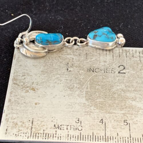 Navajo Kingman Turquoise Dangle Earrings | Sterling Silver | Authentic Native American Handmade | 01219
