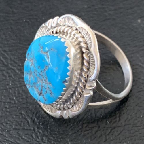 Navajo Blue Kingman Turquoise Ring | Sterling Silver | Sz 8 | Authentic Native American Handmade | 12213