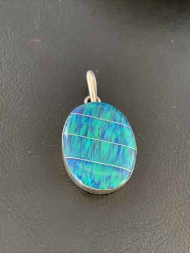 Authentic Native American Navajo Sterling Silver Blue Opal Inlay Pendant | Handmade Jewelry | 13140