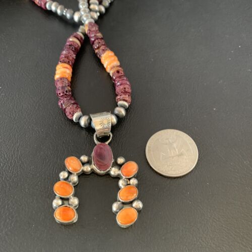 Navajo Sterling Silver Necklace | Purple Spiny Oyster Cluster Naja Pendant | 13146 - Masha USA