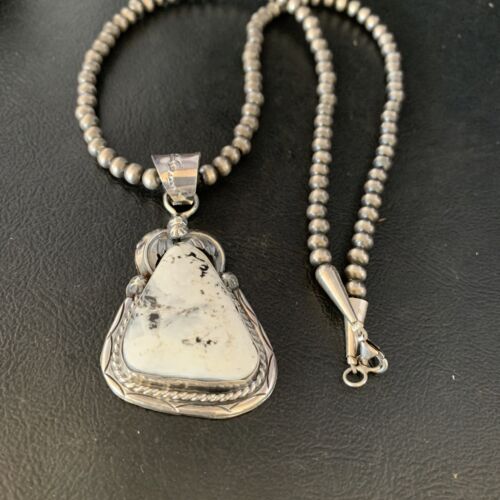 Men's Women's White Buffalo Turquoise Pendant | Sterling Silver Necklace | Authentic Native American Handmade | 14199