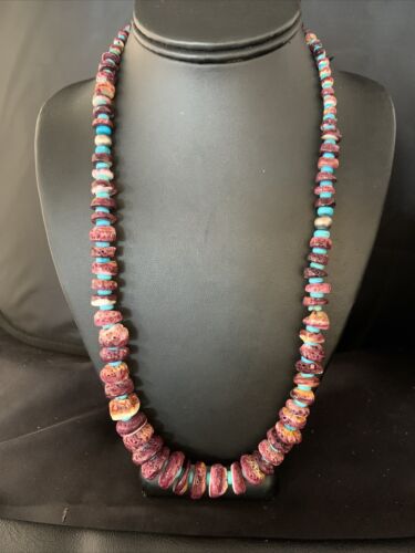 Navajo Purple Spiny Oyster Necklace | Sterling Silver | 24" | Authentic Native American Handmade | 13673