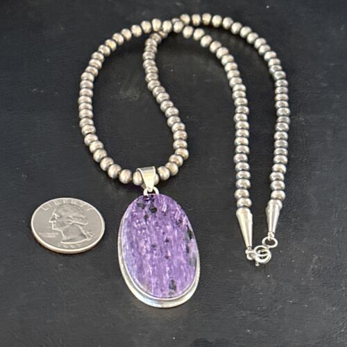 Navajo Pearls Purple Charoite Pendant Necklace | Sterling Silver | Authentic Native American Handmade | 14463