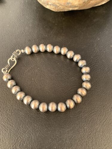 Native American Navajo Pearls Bracelet | 7mm Beads | 7" Sterling Silver | Authentic Handmade | 14180 - Masha USA