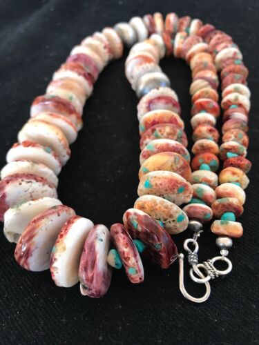 Purple Spiny Oyster & Turquoise Navajo Graduated Necklace | Sterling Silver | Authentic Native American | 24" | 3603