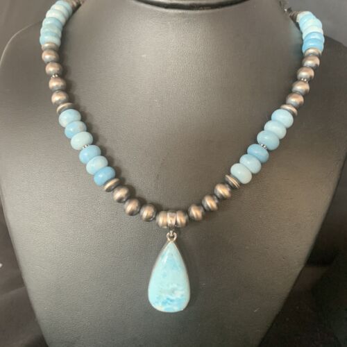 Navajo Men's Blue Larimar Pendant | 10mm | Sterling Silver | Natural Necklace | Authentic Native American | 14001