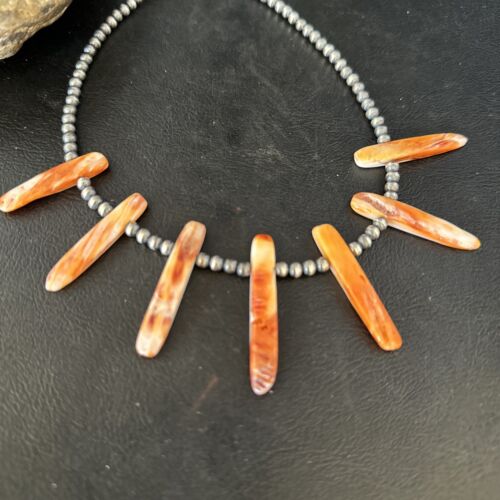 Native American Navajo Spiny Oyster Stick Bead Necklace | Sterling Silver | 20" | 14330