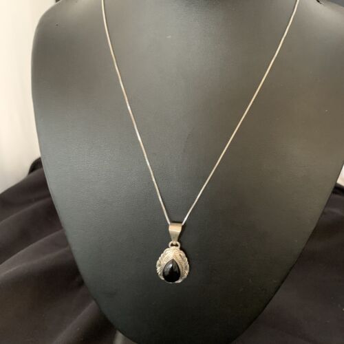 Navajo Black Onyx Pendant | Sterling Silver | Authentic Native American Handmade | 13298