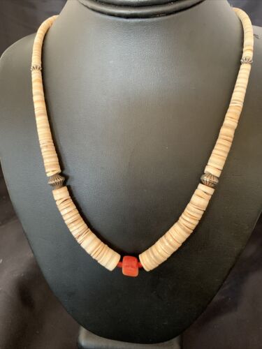 Southwestern Santo Domingo Shell Bead Pendant & Pearls Necklace | Authentic Native American | 20" | 12522