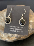 Native American Navajo Black Onyx Drop Earrings | Sterling Silver Dangle | 0.5" | 12647