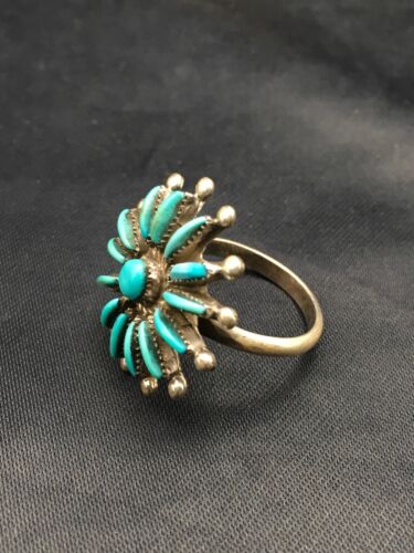 Zuni Blue Turquoise Needle Point Cluster Ring | Authentic Native American Sterling Silver | Multi-Stone | Sz 7.25 | 4035