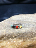 Zuni Blue Opal, Coral & Turquoise Ring | Authentic Native American Sterling Silver | Multi-Stone | Sz 6.5 | 08999